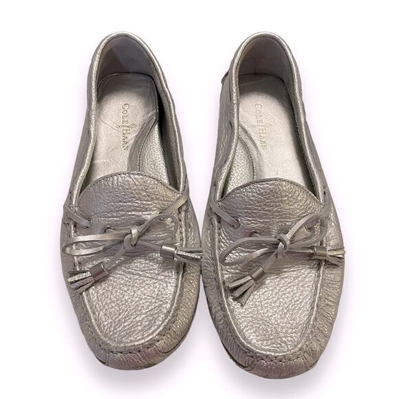 Cole Haan Metallic Silver Driving Moccasin Loafers - Picture 1 of 7